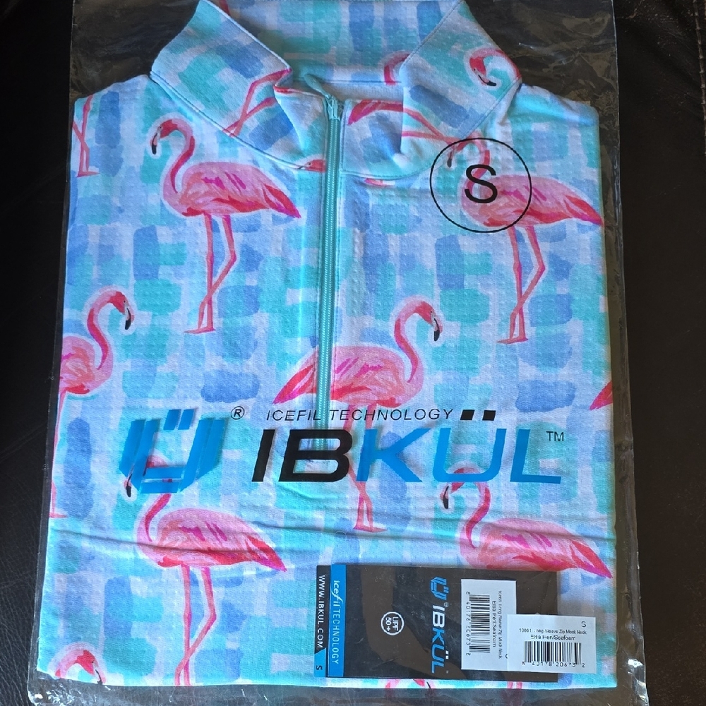 IBKUL Elsa- Flamingo Patterned Long Sleeve Mock Neck Quarter-Zip UPF 50+ Shirt